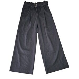 Ann Taylor Wide Leg Trousers Black Belted Waist Career Stretch Womens S